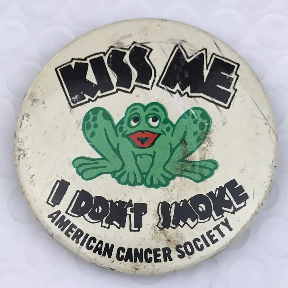 Kiss Me I Don’t Smoke Vintage Pin Button Pinback Frog With Lips